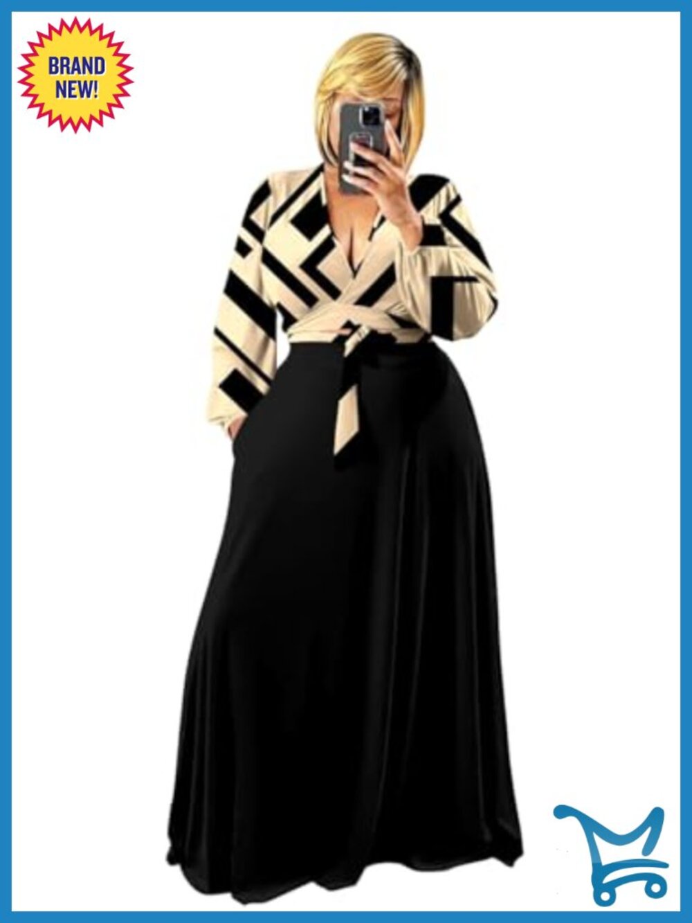 Plus Size Women's 2 Piece Outfit Long Sleeve Wrap Crop Top Maxi Skirt Set